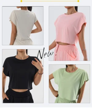 Women's quick drying loose sports short sleeved T-shirt comfortable sweat absorbing running clothes yoga fitness top - Image 4