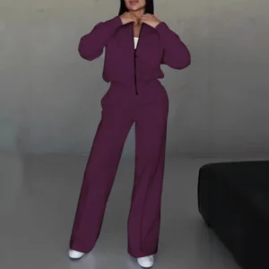 Women's Autumn Solid Color Sportwear Tracksuit Casual Zipper Sweatshirt Coat and Straight Pant Sets Winter Long Sleeve 2pcs Suit - Image 7