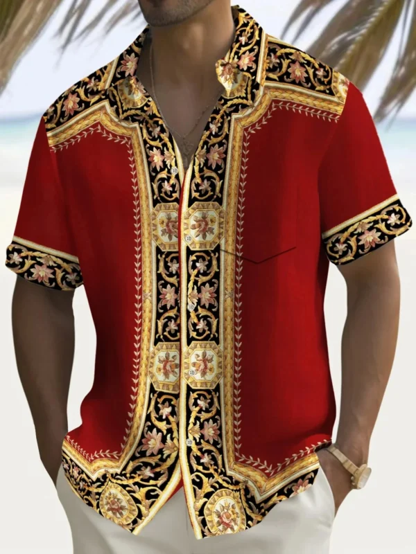 Mens Shirt Short Sleeve Casual Vintage Ethnic Print Button Shirt Summer Beach Shirt Camping Shirt Short Sleeve Mens Formal Shirt - Image 6
