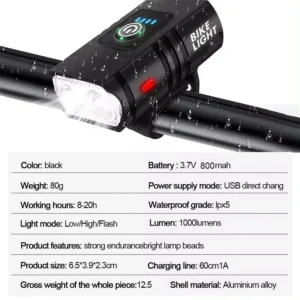 BK02 Bike Light USB Rechargeable T6 LED Bicycle Lights 6 Modes MTB Flashlight Bicycle Headlight for Cycling Bicycle Front Lamp - Image 3