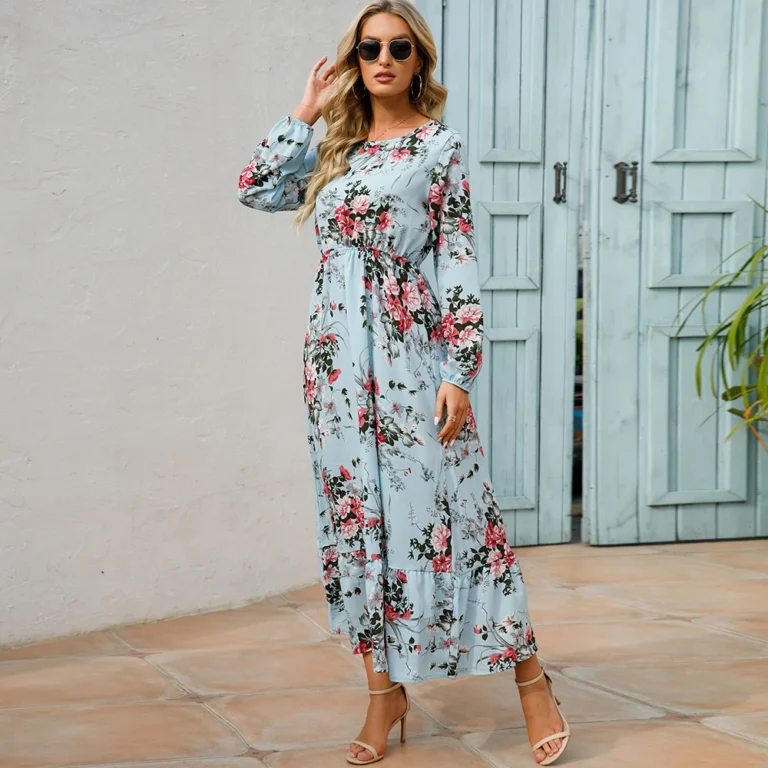 2023 Sping Summer Bohemian Women Maxi Dress Casual Long Sleeve High Waist Beach Woman Chiffon Dresses Floral Vestidoes Mujer New - Image 2