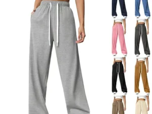 Women's Loose Straight Leg Sports Casual Trousers Elastic Waist Floor-Length Polyester Fiber Street Style Long Pants