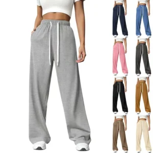 Women's Loose Straight Leg Sports Casual Trousers Elastic Waist Floor-Length Polyester Fiber Street Style Long Pants
