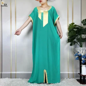 African Abayas New For Women Pure Color Cotton Islam Kaftan Maxi Short Sleeves Dresses Femme Muslim Casual Robe With Headscarf - Image 5