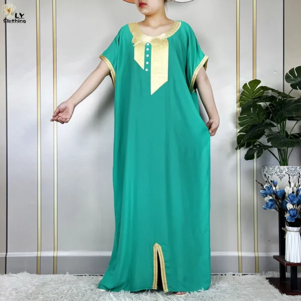 African Abayas New For Women Pure Color Cotton Islam Kaftan Maxi Short Sleeves Dresses Femme Muslim Casual Robe With Headscarf - Image 5