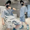 New Boys Sport Clothing Sets Summer Big Kids Loose Clothes Suit Short Sleeve Tops+Shorts 2Pcs Children Fashion Handsome Outfits - Image 3