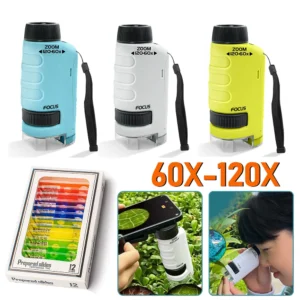Handheld Microscope Mini Pocket Microscope Kit 60-120x Lab Microscope Zoom Wheel Adjustable with LED for Kids Educational - Image 3