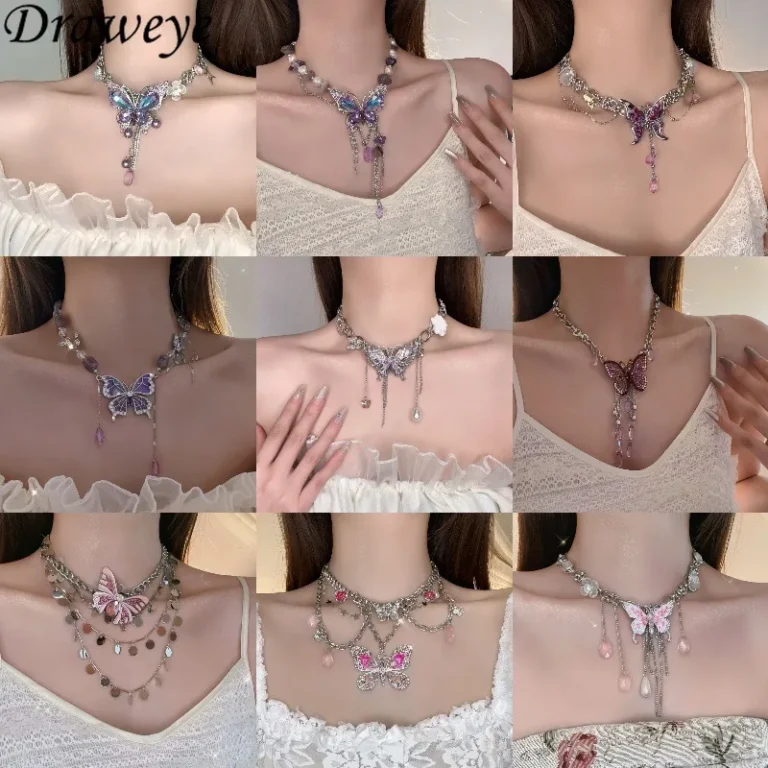 Draweye Y2k Butterfly Necklaces for Women Punk Style Retro Gothic Hiphop Chokers Hyperbole Jewelry Fashion Collares Para Mujer