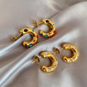 RAKOL New Chunky Stainless Steel Gold Plated Earrings For Women Irregular Pearl Zircon Paved Thick Statement Earring Jewelry - Image 5