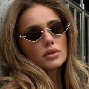 Metal Women Simple Trend Sunglasses Men 2025 New Half Frame Diamond Shaped Sunglasses Dopamine Small Frame Outdoor Sunglasses - Image 3