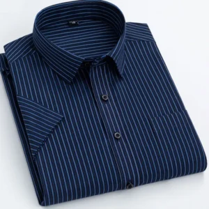 Summer thin men's business social short-sleeved shirt professional formal striped casual non-ironing breathable shirt slim fit - Image 3