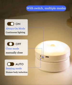 Led Night Light USB Charging Motion Sensor Round Energy-saving Led Lamps Bedroom Sound/Light Control For Corridor Home Bathroom - Image 4
