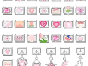 Sweet Pink Heart Bow Knot Flowers Butterfly Cats Italian Charm Links Fit 9mm Stainless Steel Bracelet Women DIY Making Gifts