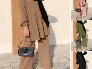 Ensembles Muslim Two Piece Set Women Blouse Wide Leg Pants Suit Ramadan Eid Morocco Dubai Islam Arabic Modest Saudi Outfits