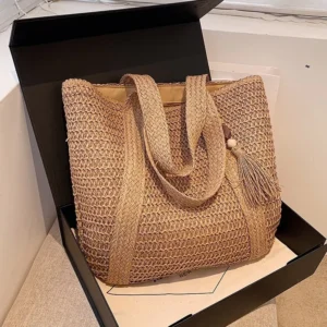 Fashion Large Capacity Fringe Pendant Handmade Straw Handbag Women Holiday Beach Casual Tote Top-Handle Bags Retro Shoulder Bags - Image 6