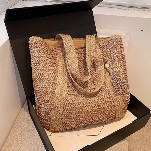 Fashion Large Capacity Fringe Pendant Handmade Straw Handbag Women Holiday Beach Casual Tote Top-Handle Bags Retro Shoulder Bags - Image 6