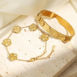 RAKOL Miniamlist 316L 18k Gold Plated Flower Bracelet Plum Blossom Cuban Chain Bracelets For Women Daily Workday Jewelry Gift - Image 3