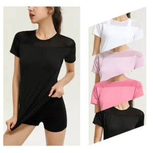 New Mesh Breathable Fitness Yoga Shirt Hollow Beauty Back Sports Top Loose and Quick-drying Short-sleeved T-shirt Women's Blouse - Image 4
