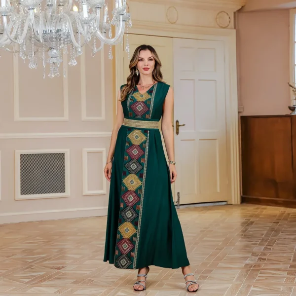 Eid Muslim 2 Piece Set Women Embroidery Dresses Open Abaya Suit Jalabiya Ramadan Dubai Kaftan Party Vestidos Cardigan Robe - Image 5