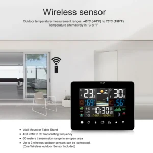 ⁦Multifunction Weather Station Alarm Clock Thermometer Hygrometer Touch Screen Wireless Sensor Sunrise Sunset Hygrothermograph⁩ - الصورة ⁦6⁩