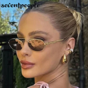 Small Oval Metal Frame Steampunk Sunglasses For Women 2025 Luxury Brand Vintage Double Beam Shades Classic Round Punk Eyewear - Image 3