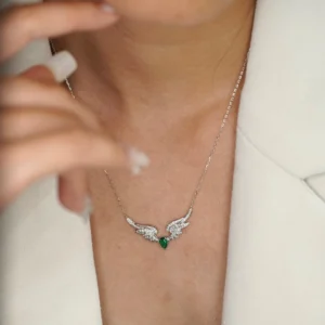 Aazuo Real 18K Solid White Gold Jewelry Natural Emerald Real Diamonds Double Wings Shpae Necklace With Chain Gifted For Women - Image 7