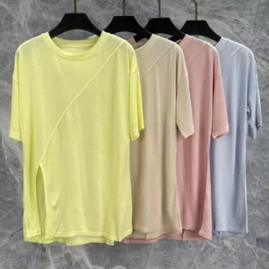 Women's yoga sports short sleeved, split quick drying loose cover shirt, thin yoga T-shirt, plus size fitness top - Image 4