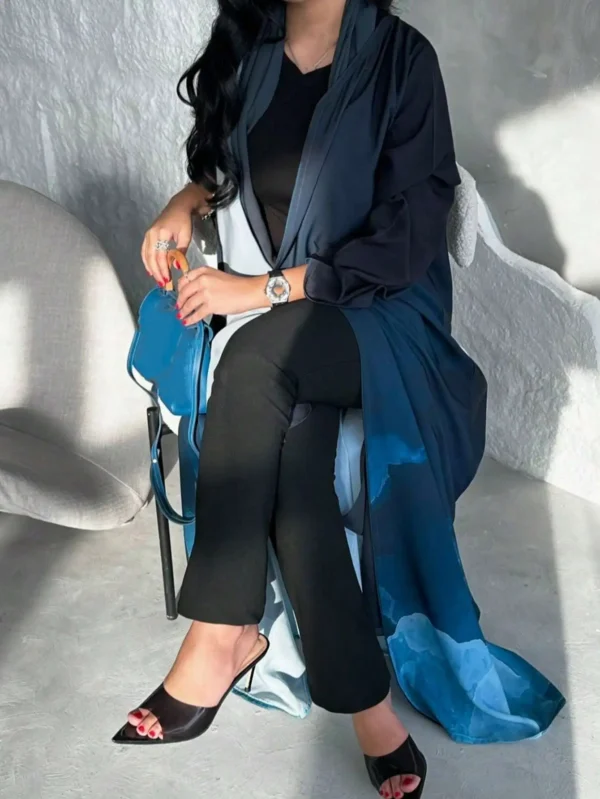 Elegant Middle East Tie Dye Abaya Turkey Robe Loose Open Front Traditional Dress Outerwear One Piece No Scarf Included - Image 4