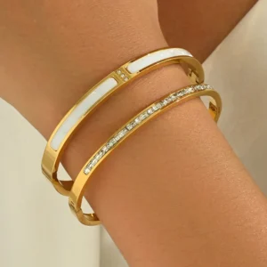 2-piece stainless steel gold four-leaf clover bracelet Love lucky four-leaf clover nail bracelet set, not easy to fade suitable - Image 6