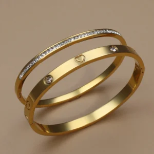 2PCS Fashion Stainless Steel Crystal Gold Color Bracelet Women Jewellery Bangle Party Gift XCB-017 - Image 6