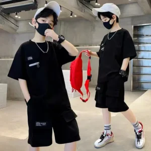 New Boys Sport Clothing Sets Summer Big Kids Loose Clothes Suit Short Sleeve Tops+Shorts 2Pcs Children Fashion Handsome Outfits - Image 4