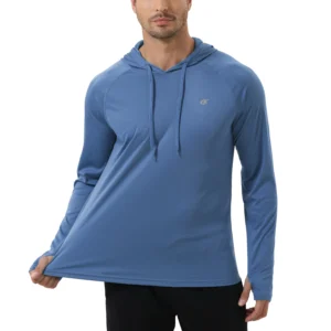 Summer Men's Long Sleeve UPF 50+ Hoodie Shirts, Rash Guard Quick Dry Lightweight T-shirt for Outdoor Jogger Sport Pullover - Image 3