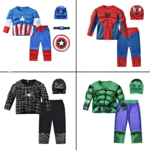 Superhero Hulk Captain America Cosplay Costume Boy Kids Clothes Spiderman Muscle Suit Children Carnival Birthday Party Costume