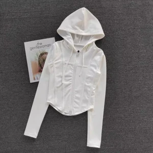 Women's Yoga Coat Short Sports jacket Fitness Yoga Shirt Cycling Running Coats Zipper jacket Hooded Long Sleeve Sports Jacket - Image 4