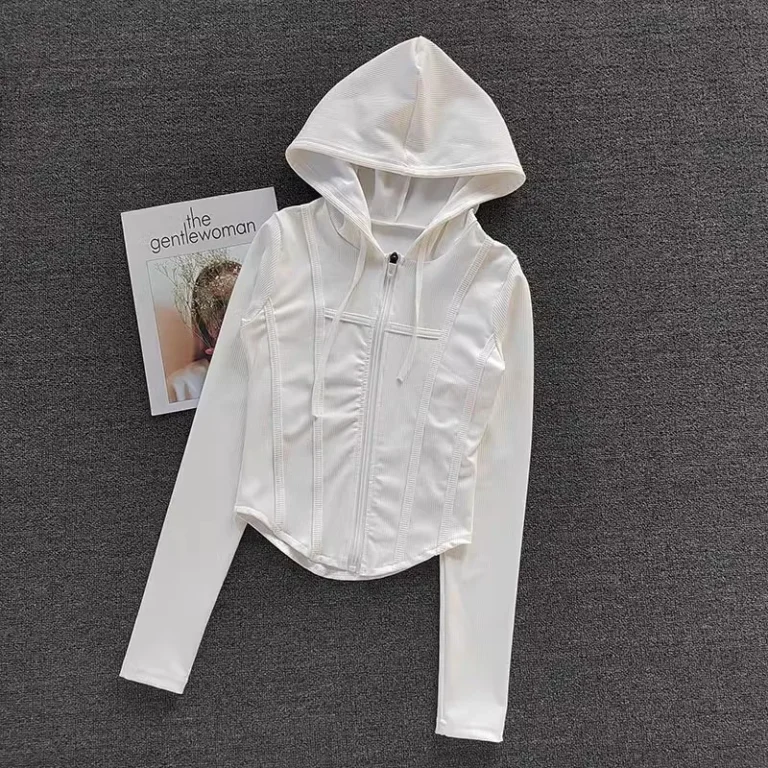 Women's Yoga Coat Short Sports jacket Fitness Yoga Shirt Cycling Running Coats Zipper jacket Hooded Long Sleeve Sports Jacket - Image 4