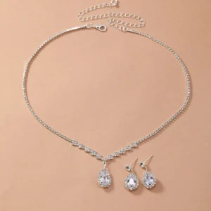 BLIJERY Elegant Waterdrop Style Jewelry Sets for Women Pink Crystal Necklace Earrings Bridal Wedding Party Jewelry Sets - Image 5
