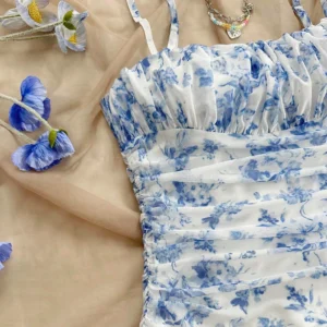 Mia Muse Dresses Summer Casual Floral Print Sleeveless Square Neck Folds Mini Daily Cami Dresses For Women - Image 7