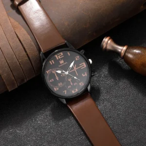 5PCS Set Fashion Mens Sports Bracelet Watches For Men Retro Big Dial Quartz Wrist Watch Classic Male Casual Brown Leather Watch - Image 6