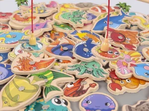Montessori Wooden Fishing Toys For Children Magnetic Marine Life Cognition Fish Games Parent-Child Interactive Educational Toy