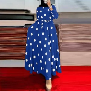 Muslim printed polka-dot long-sleeved loose swing dress woman - Image 5