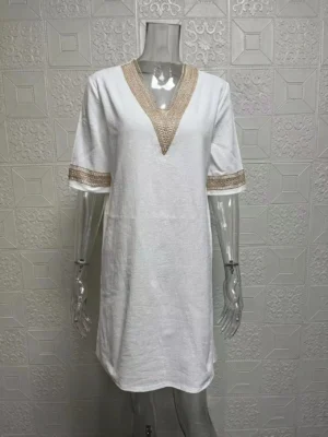 New solid color V-neck mid-sleeved elegant dress - Image 6