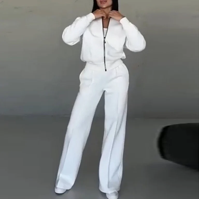 Women's Autumn Solid Color Sportwear Tracksuit Casual Zipper Sweatshirt Coat and Straight Pant Sets Winter Long Sleeve 2pcs Suit - Image 5