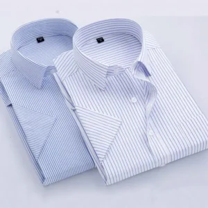 Summer thin men's business social short-sleeved shirt professional formal striped casual non-ironing breathable shirt slim fit - Image 4