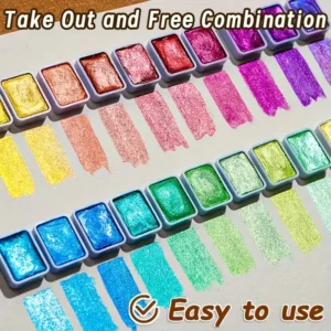 Metallic Watercolor Paint Set-Portable,Lightweight, High Solid Pigment, Starry Shades - Ideal for Artists, Perfect Holiday Gift - Image 6