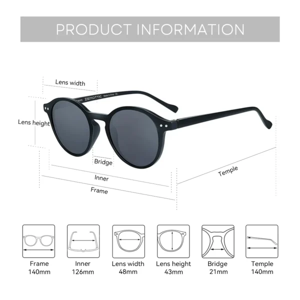 ZENOTTIC (S Size) Retro Circular Polarized Sunglasses 2024 2025 Men Women Vintage Small Round Sun Glasses UV400 Goggles Shades - Image 5