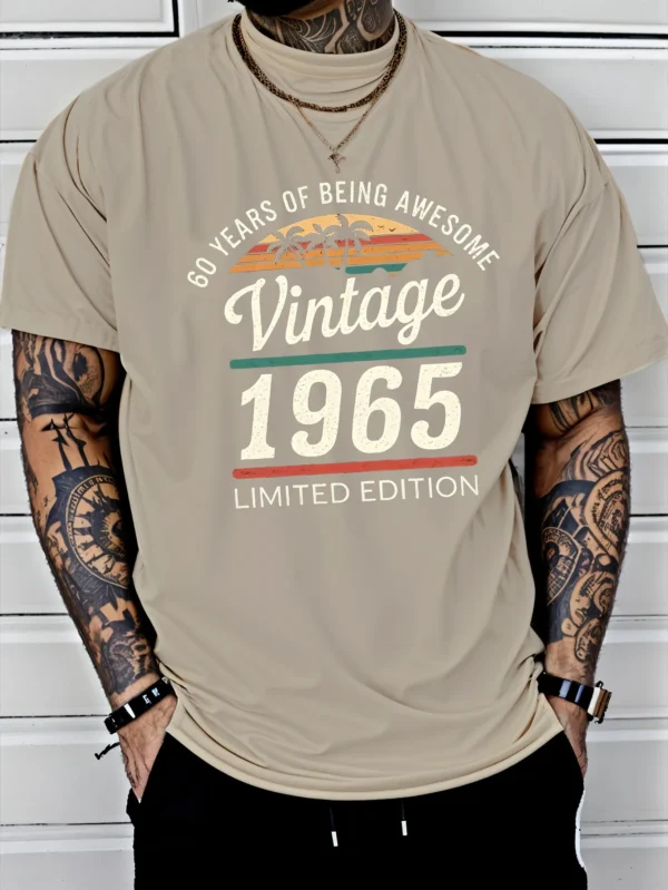 Men's Summer 100% Cotton Fashionable Casual Loose 60 Year Great Pattern Printed Limited Edition 1965 Retro T-shirt - Image 6