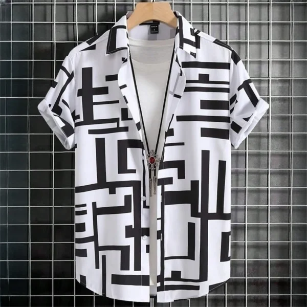 Simple Men's Shirts 3d Patchwork Printing High-Quality Men's Clothing Short Sleeve Beach Party Hawaiian Shirts - Image 6