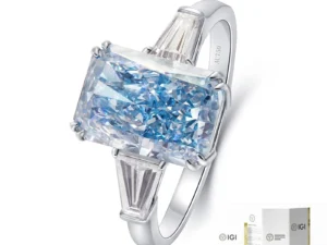 Radiant Cut IGI Certificate 14k Gold 1.2CT Fancy Intense Greenish Blue CVD Lab Grown Diamond Jewelry Diamond Ring For Lady