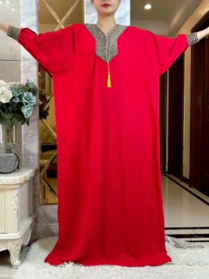 2025New Muslim Women Long Sleeve Autumn Dress Cotton With Big Scarf Boubou Maxi Islam Women Dress African Abaya - Image 5
