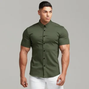 Summer Fashion Super Slim Fit Short Sleeve Shirts Men Classic Casual Dress Shirt Male Hipster Relaxed Luxe Formal Shirt - Image 5
